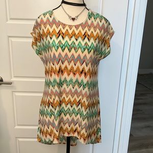 82 days Aztec multi colored print high low dress or beach cover up NWOT